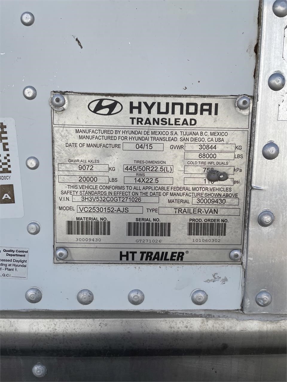 2016 HYUNDAI DRY VAN 7290604147